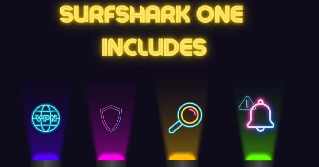 Surfshark one includes Surfshark VPN, antivirus, alert, and search